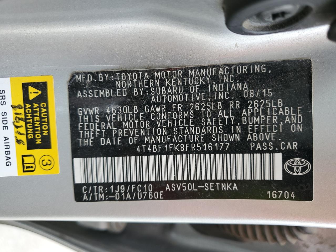 4T4BF1FK8FR516177 2015 Toyota Camry Le