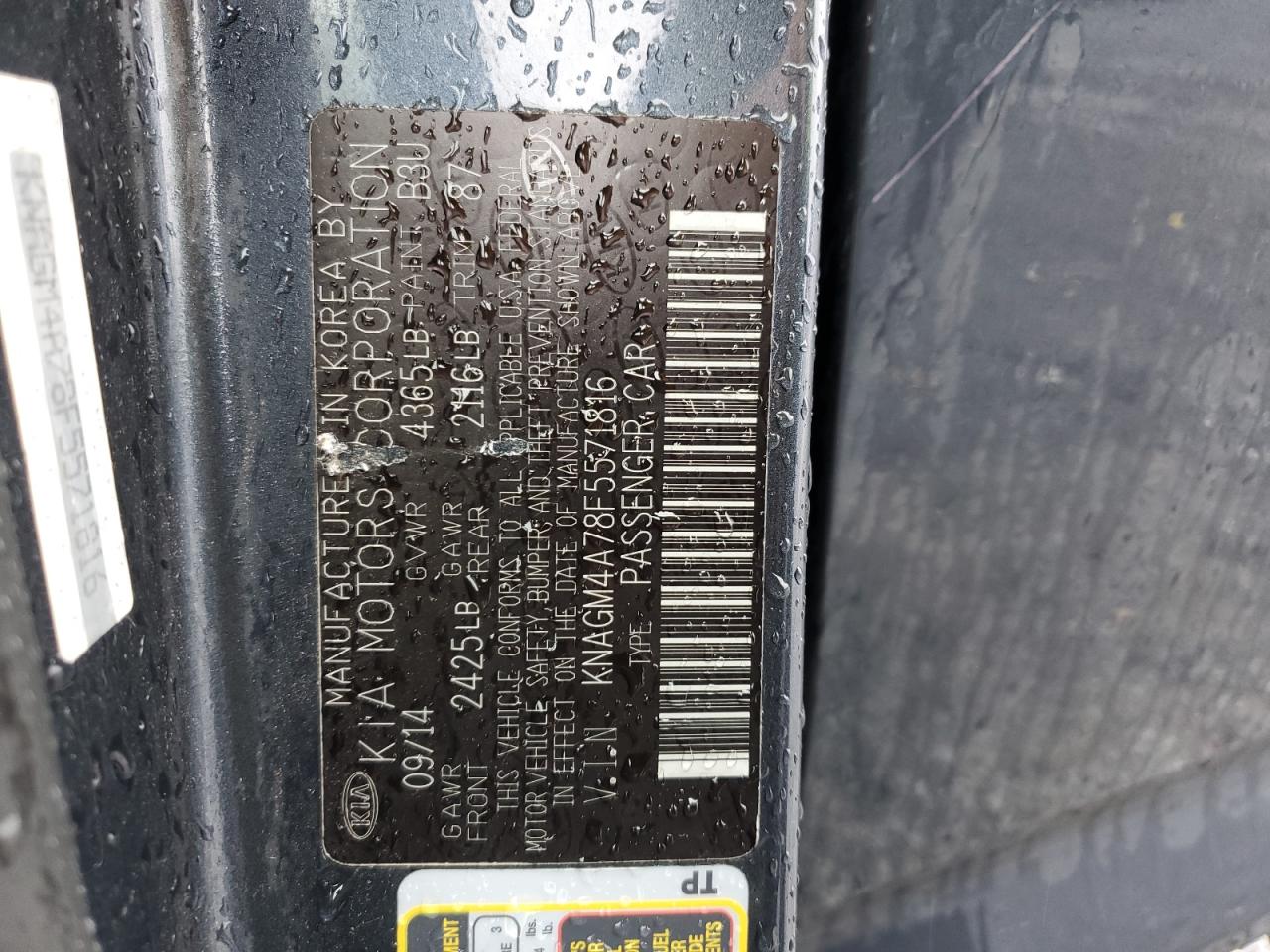 KNAGM4A78F5571816 2015 Kia Optima Lx