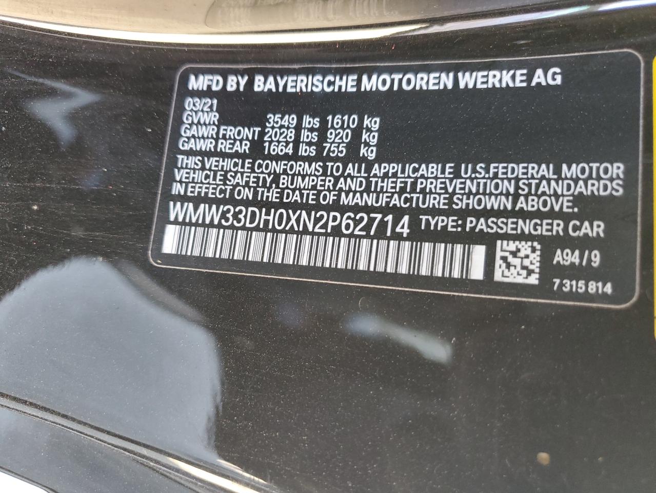 WMW33DH0XN2P62714 2022 Mini Cooper