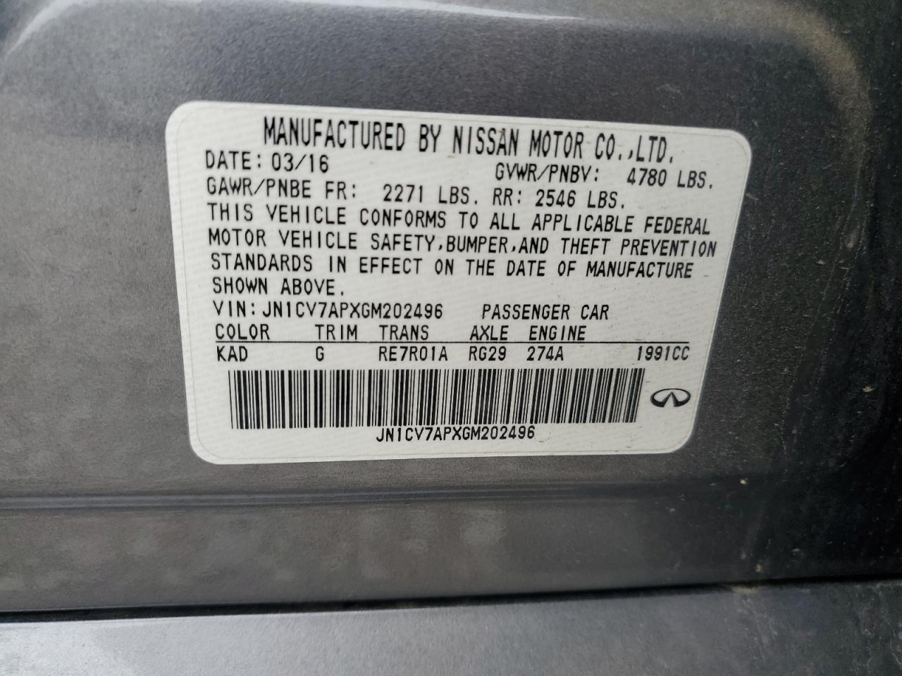 JN1CV7APXGM202496 2016 Infiniti Q50 Base