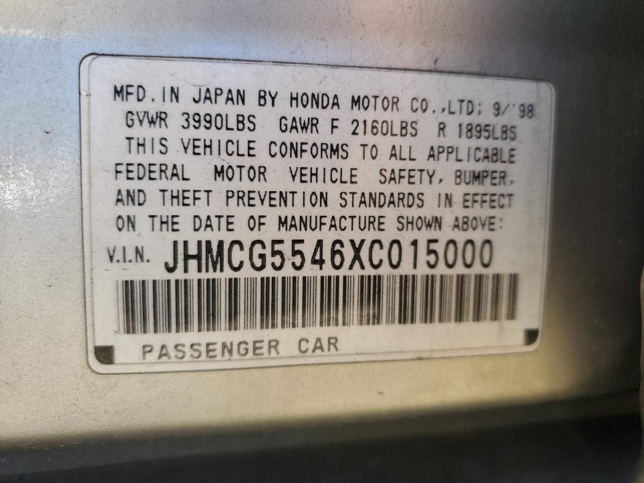 JHMCG5546XC015000 1999 Honda Accord Lx