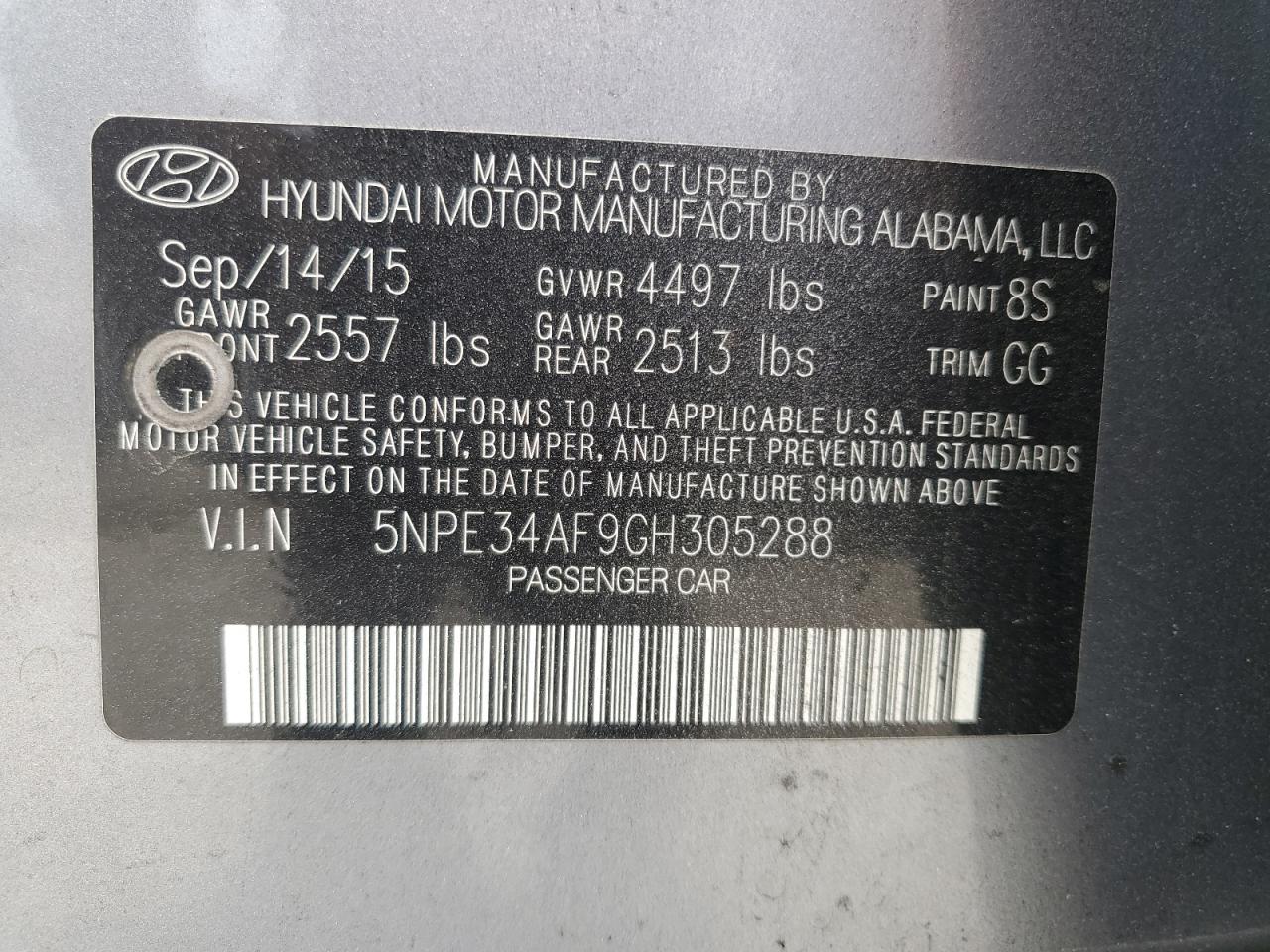 5NPE34AF9GH305288 2016 Hyundai Sonata Sport