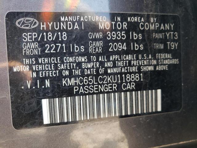2019 HYUNDAI IONIQ BLUE - KMHC65LC2KU118881