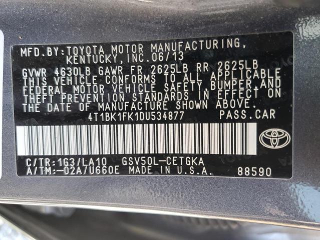 2013 Toyota Camry Se VIN: 4T1BK1FK1DU534877 Lot: 49931904