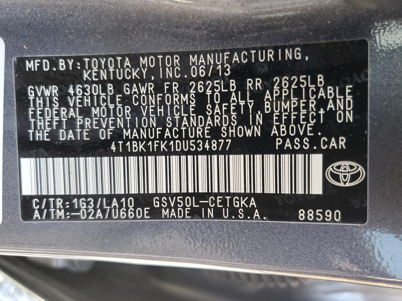 4T1BK1FK1DU534877 2013 Toyota Camry Se