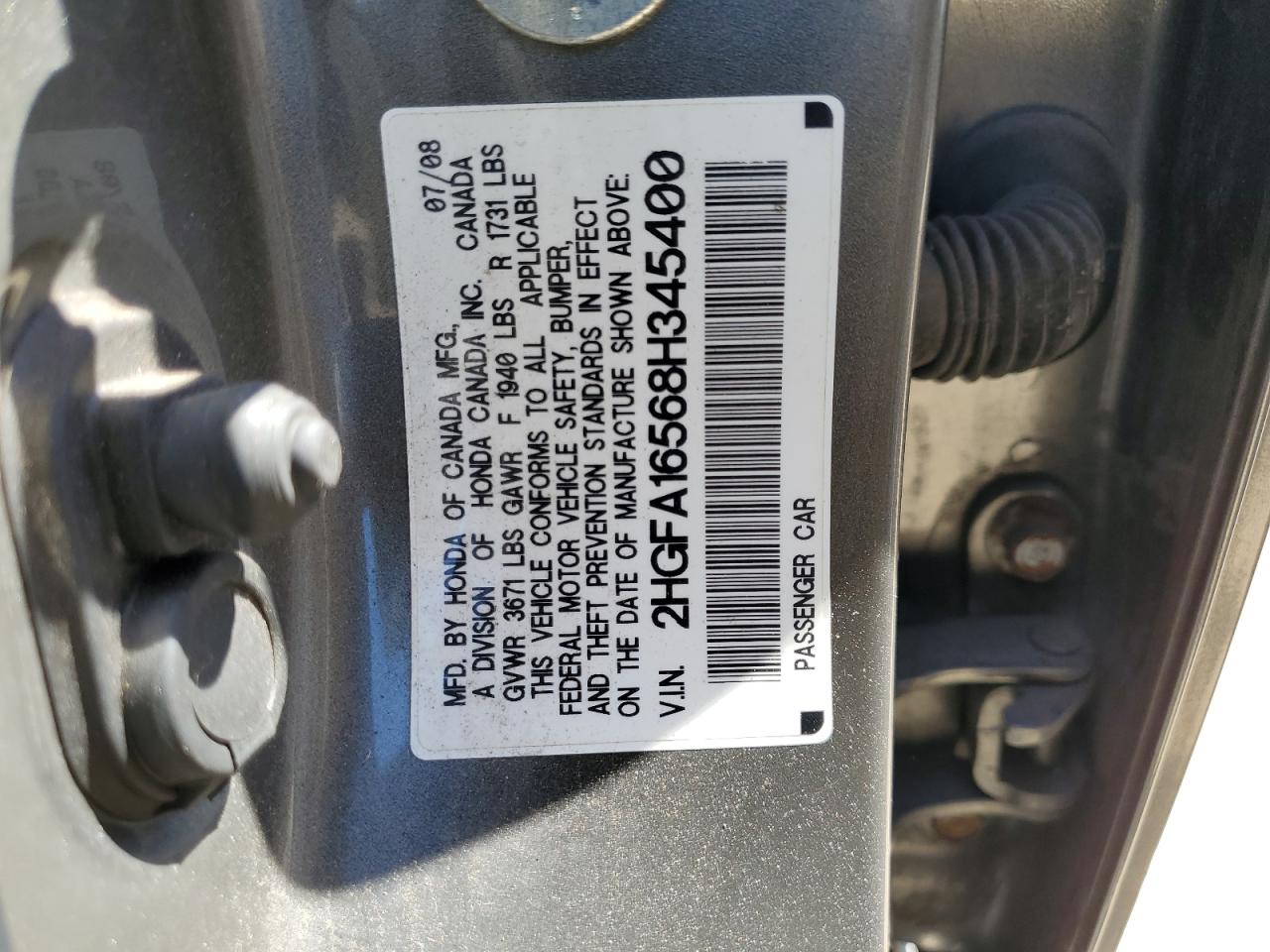 2HGFA16568H345400 2008 Honda Civic Lx