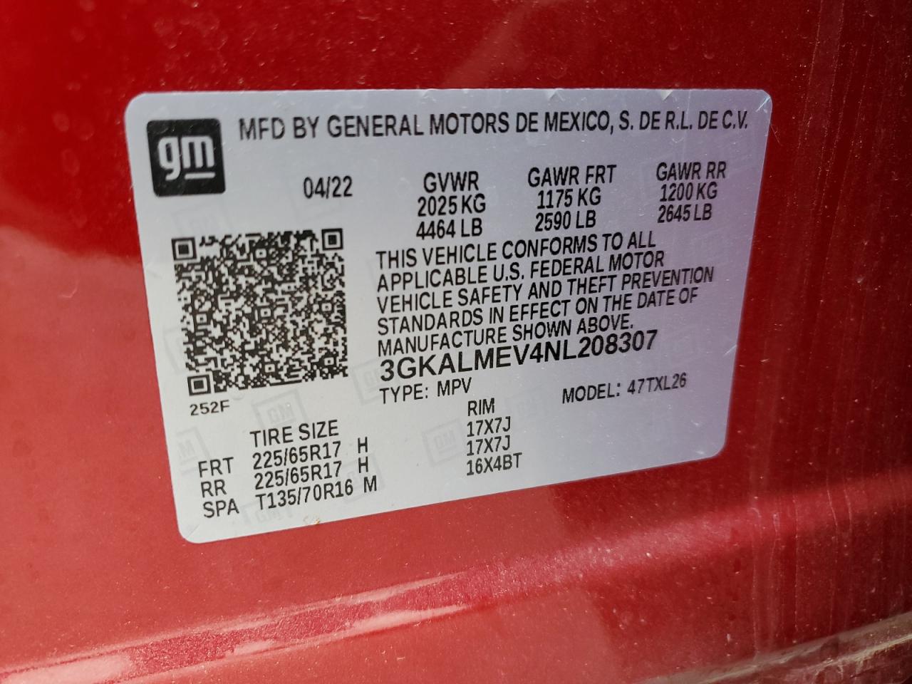 3GKALMEV4NL208307 2022 GMC Terrain Sle