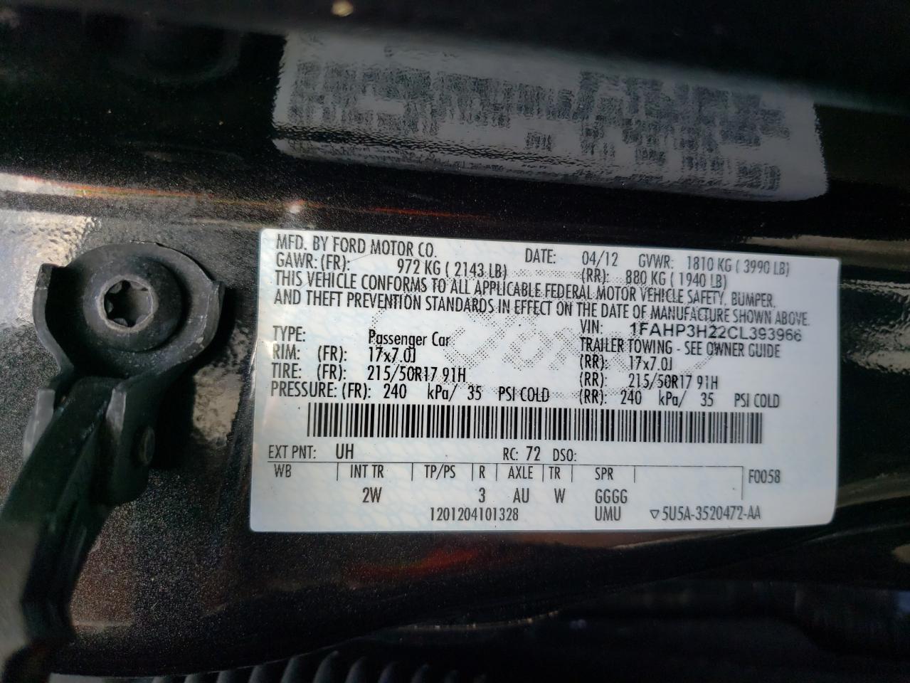 1FAHP3H22CL393966 2012 Ford Focus Sel