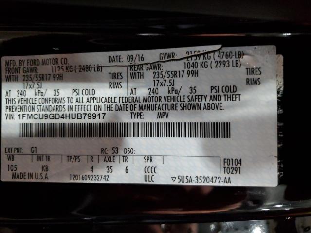 2017 Ford Escape Se VIN: 1FMCU9GD4HUB79917 Lot: 50972254