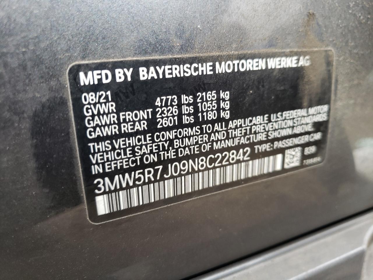 3MW5R7J09N8C22842 2022 BMW 330Xi