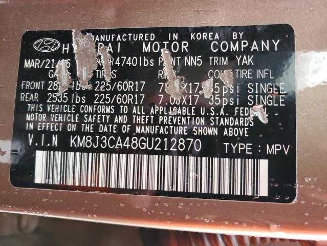 2016 Hyundai Tucson Limited VIN: KM8J3CA48GU212870 Lot: 49732444