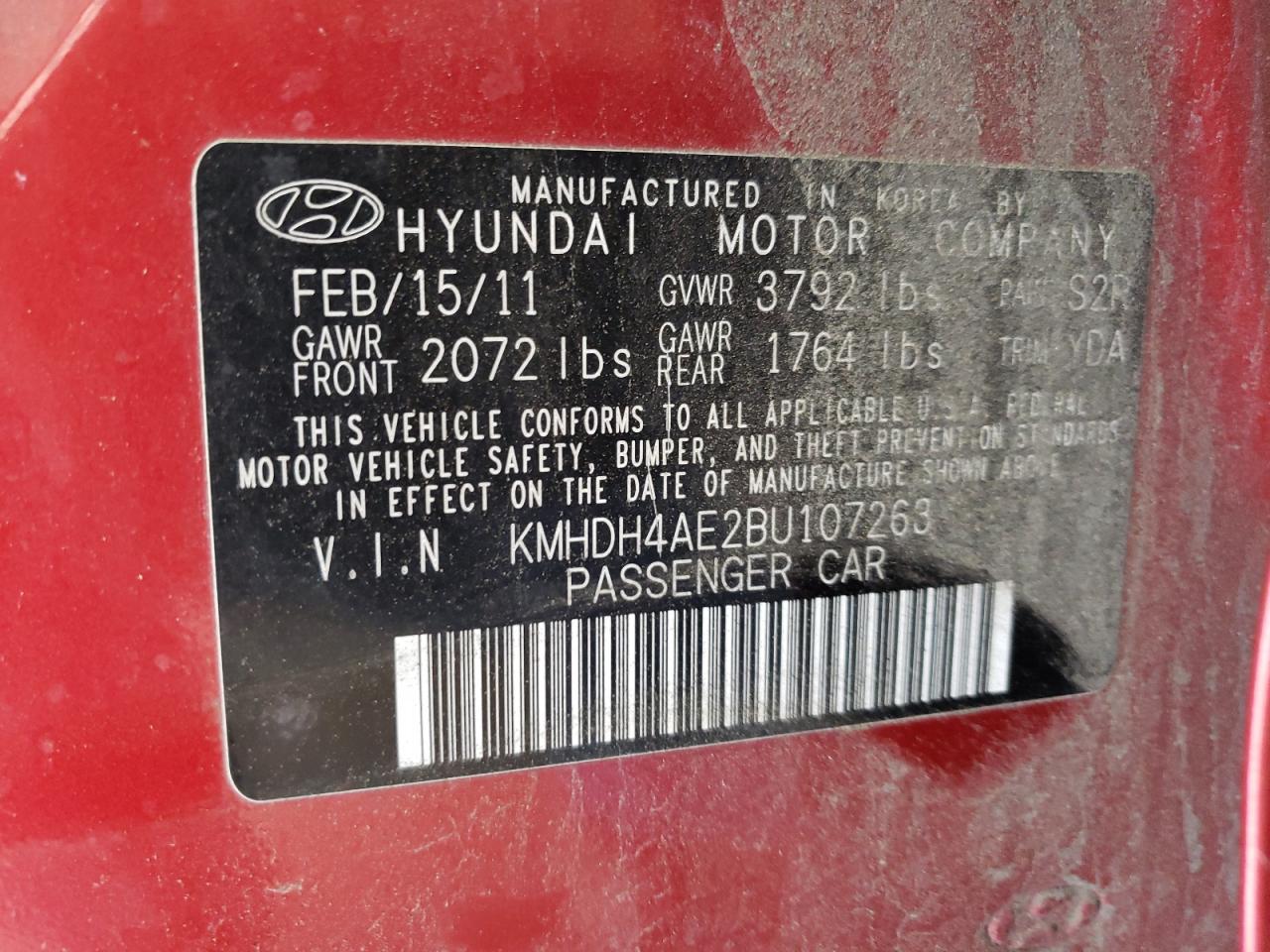 KMHDH4AE2BU107263 2011 Hyundai Elantra Gls