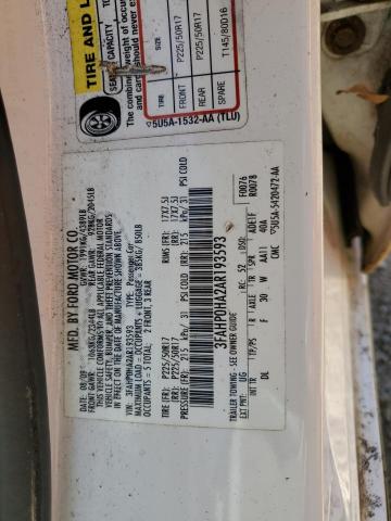 2010 Ford Fusion Se VIN: 3FAHP0HA2AR193593 Lot: 49466164