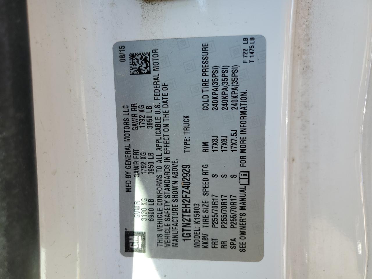 1GTN2TEH2FZ402929 2015 GMC Sierra K1500