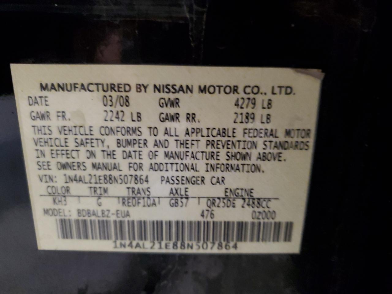 1N4AL21E88N507864 2008 Nissan Altima 2.5