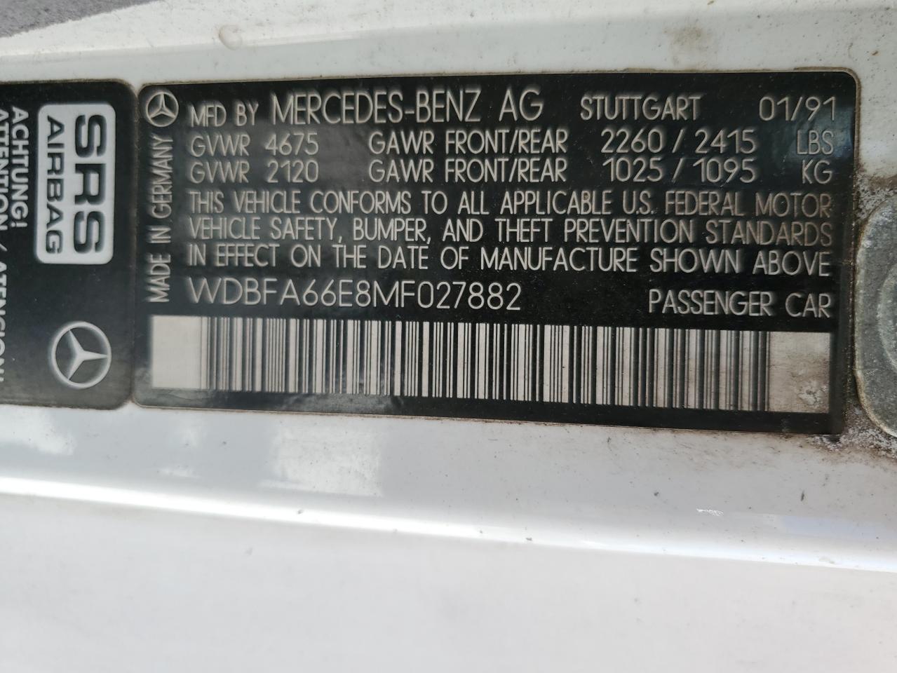 WDBFA66E8MF027882 1991 Mercedes-Benz 500 Sl