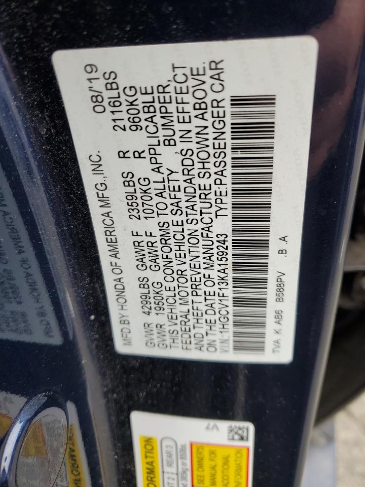 1HGCV1F13KA159243 2019 Honda Accord Lx