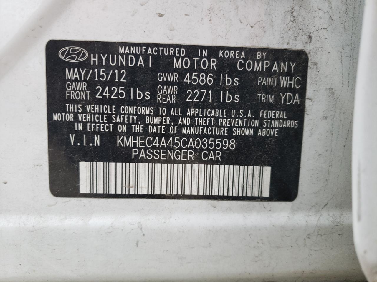 KMHEC4A45CA035598 2012 Hyundai Sonata Hybrid