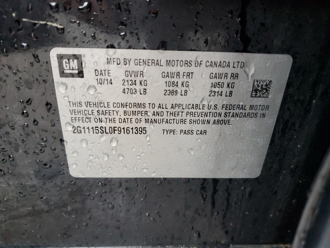 2G1115SL0F9161395 2015 Chevrolet Impala Lt