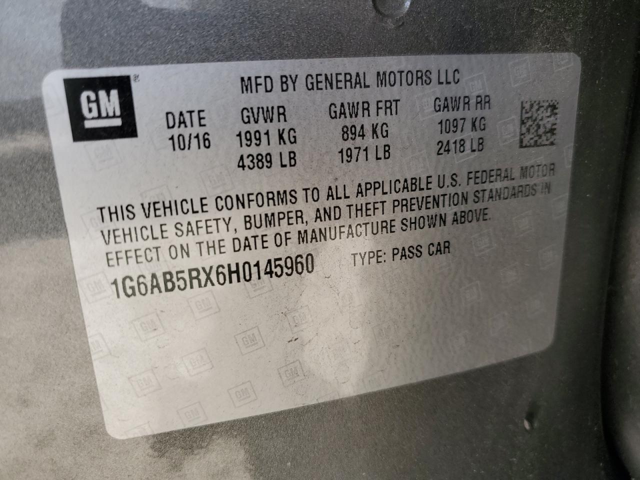 1G6AB5RX6H0145960 2017 Cadillac Ats Luxury