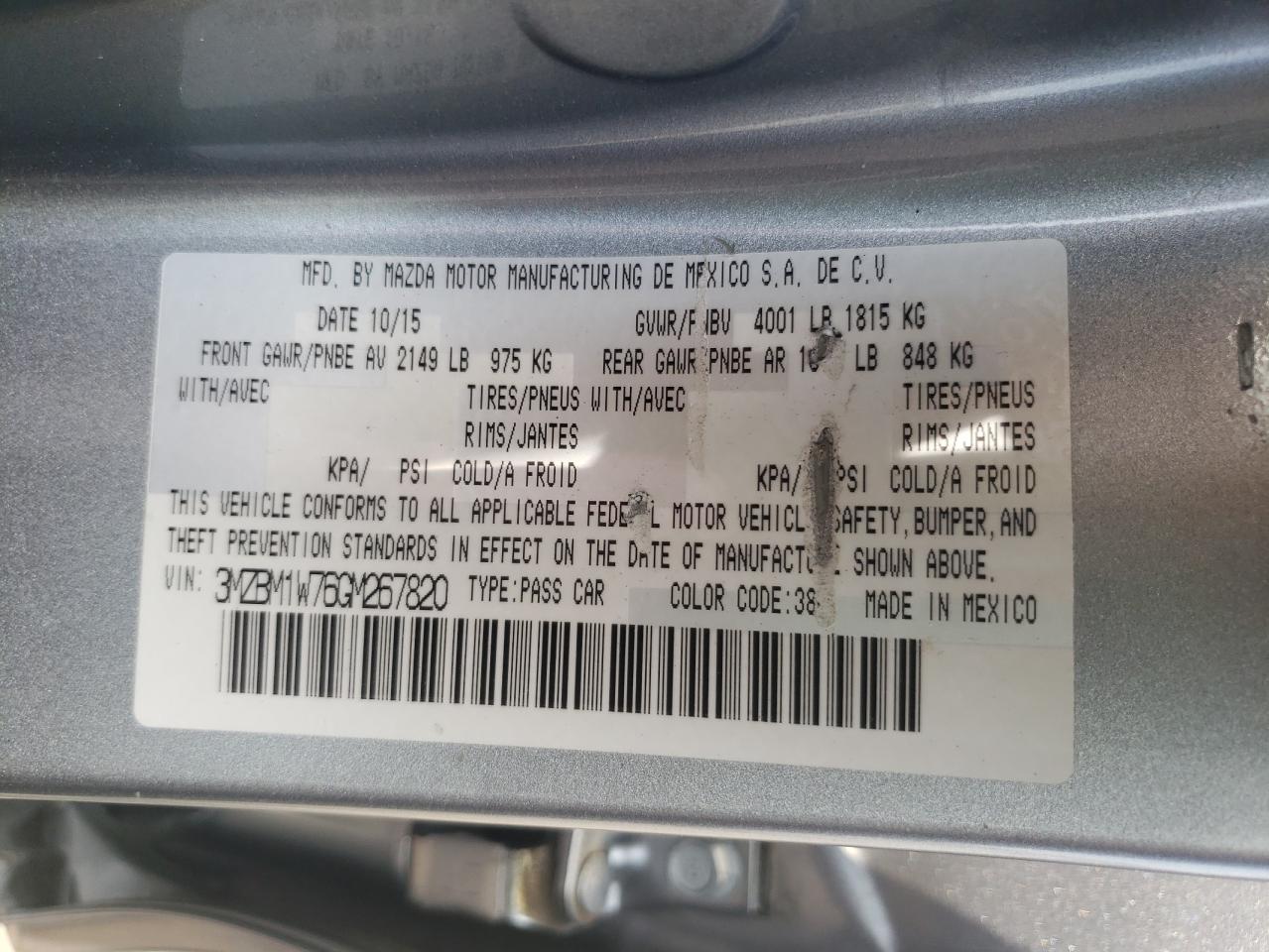 3MZBM1W76GM267820 2016 Mazda 3 Touring