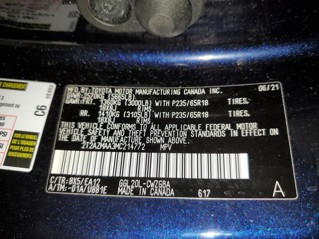 2T2AZMAA3MC214772 2021 Lexus Rx 350 Base