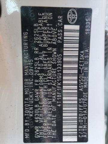 2016 Toyota Camry Le VIN: 4T1BF1FK1GU133905 Lot: 51283684