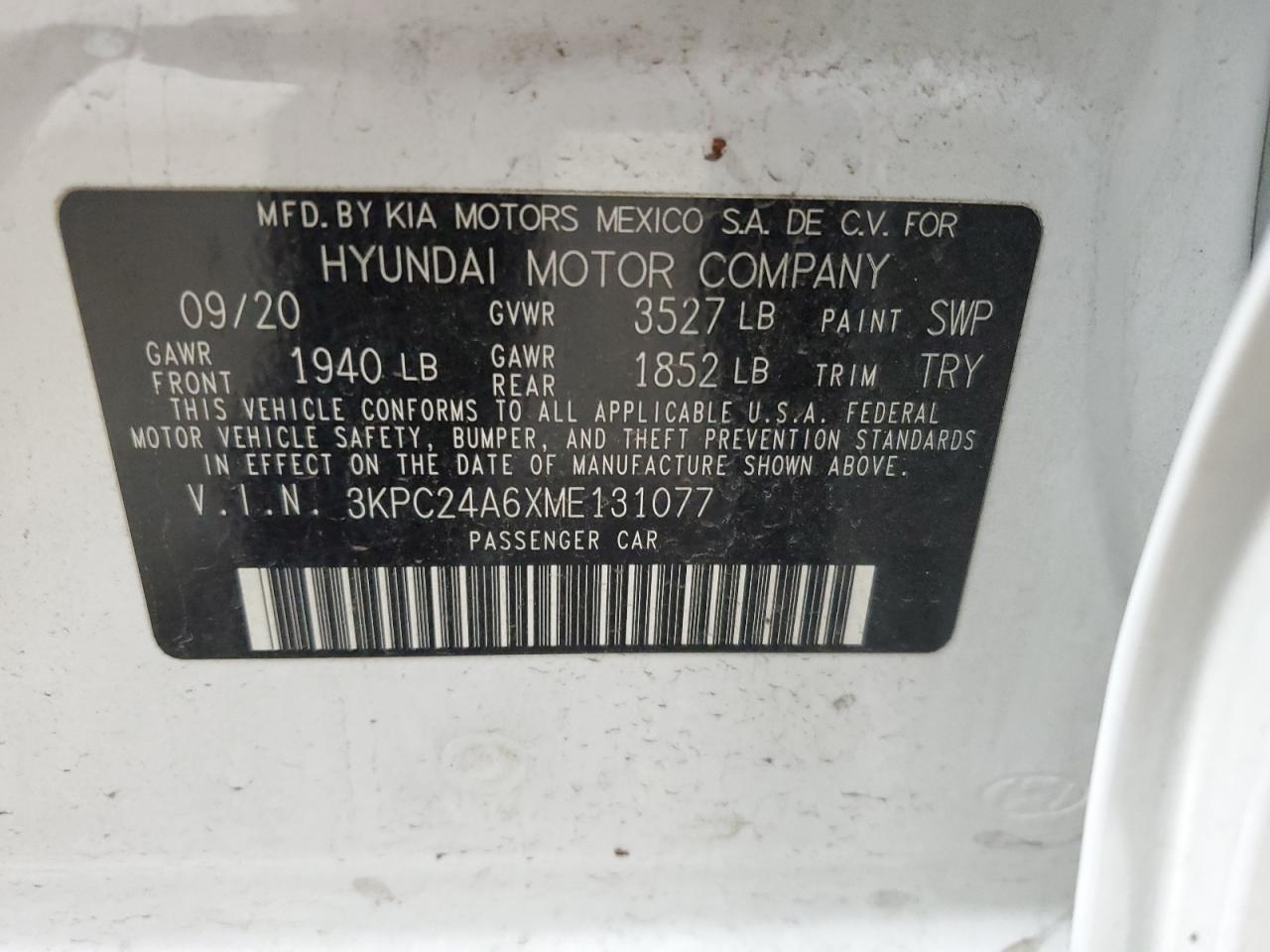 3KPC24A6XME131077 2021 Hyundai Accent Se