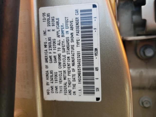 2006 Honda Accord Ex VIN: 1HGCM66576A027451 Lot: 50807264