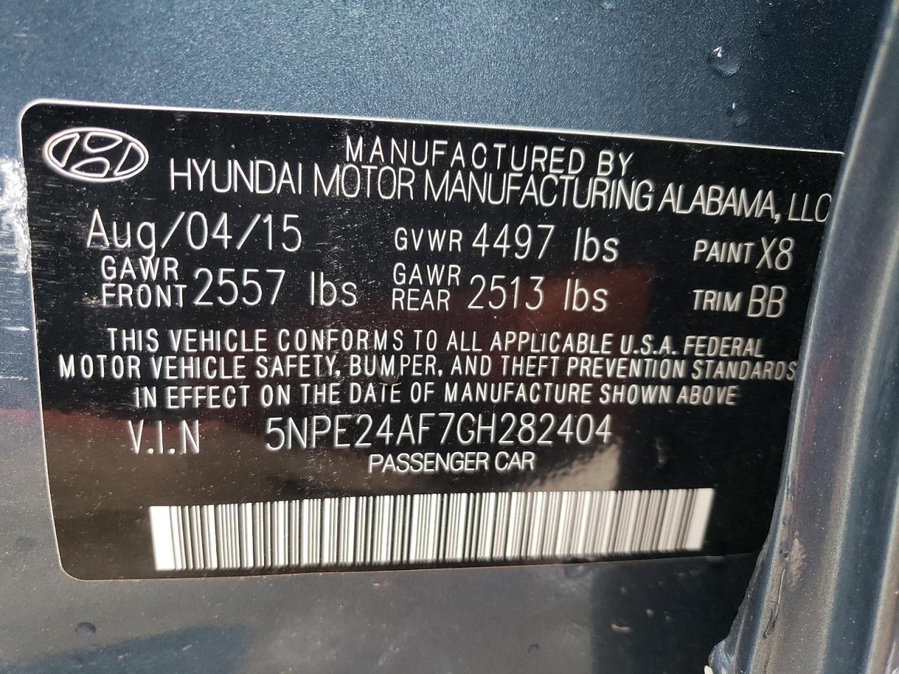 5NPE24AF7GH282404 2016 Hyundai Sonata Se