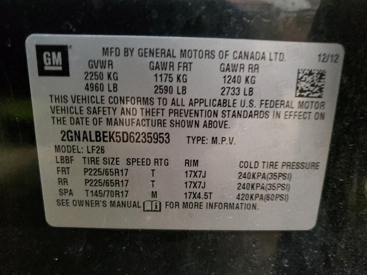2GNALBEK5D6235953 2013 Chevrolet Equinox Ls