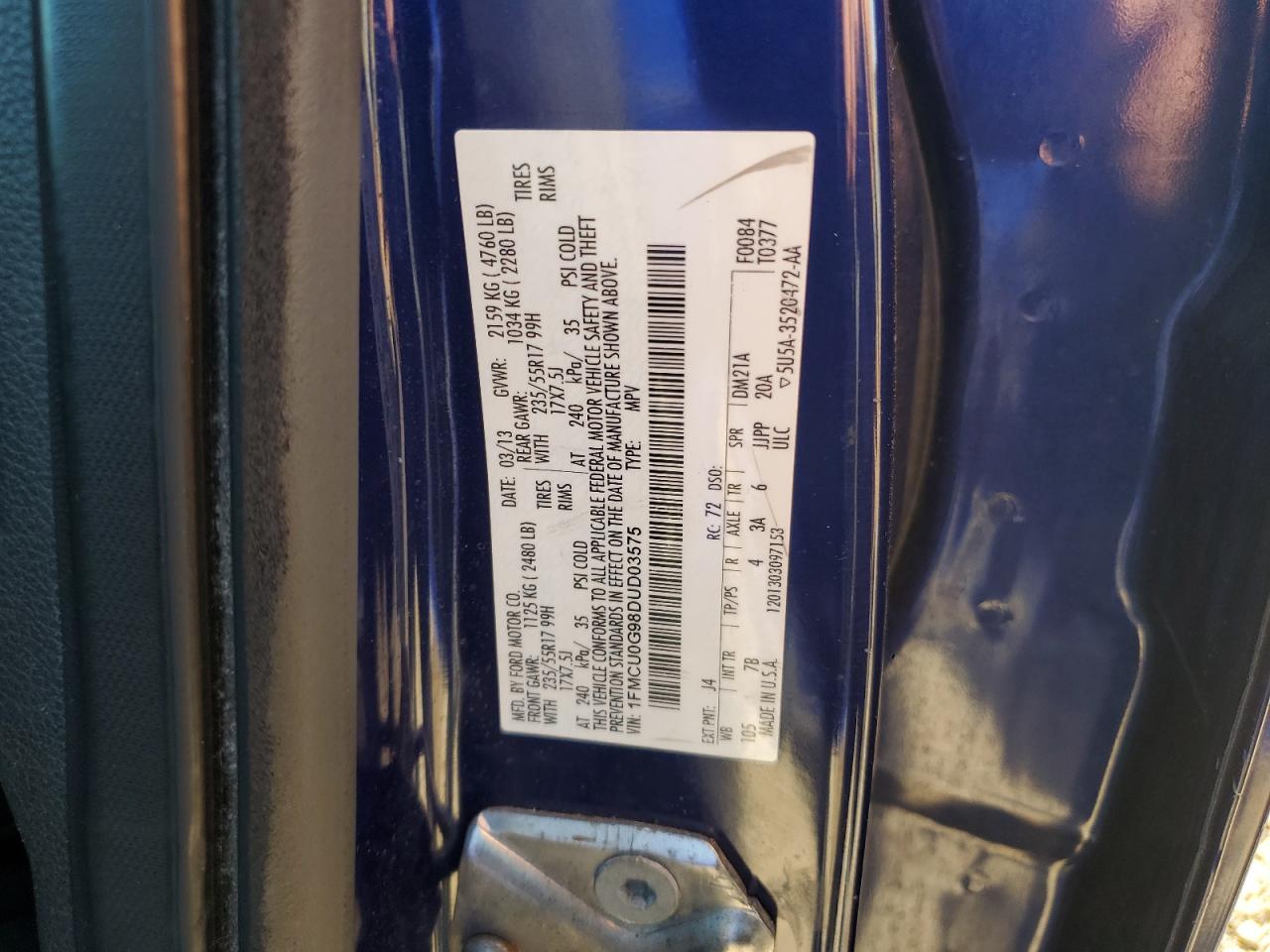 1FMCU0G98DUD03575 2013 Ford Escape Se