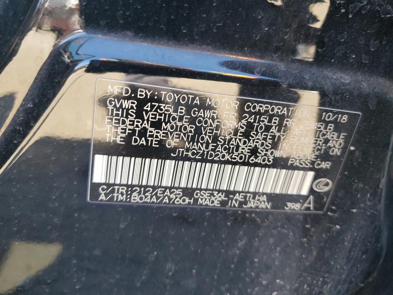 JTHCZ1D20K5016403 2019 Lexus Is 350