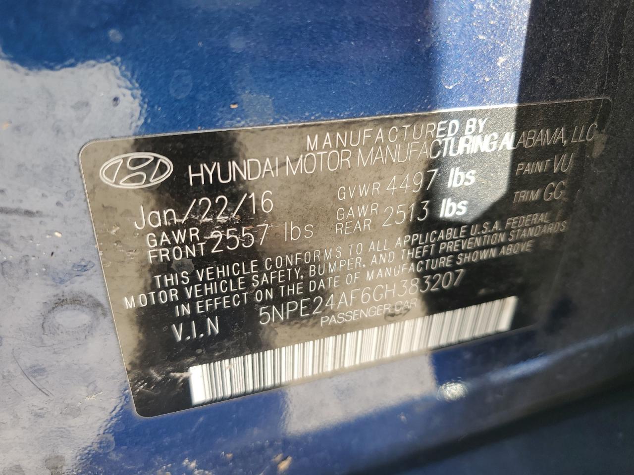 5NPE24AF6GH383207 2016 Hyundai Sonata Se