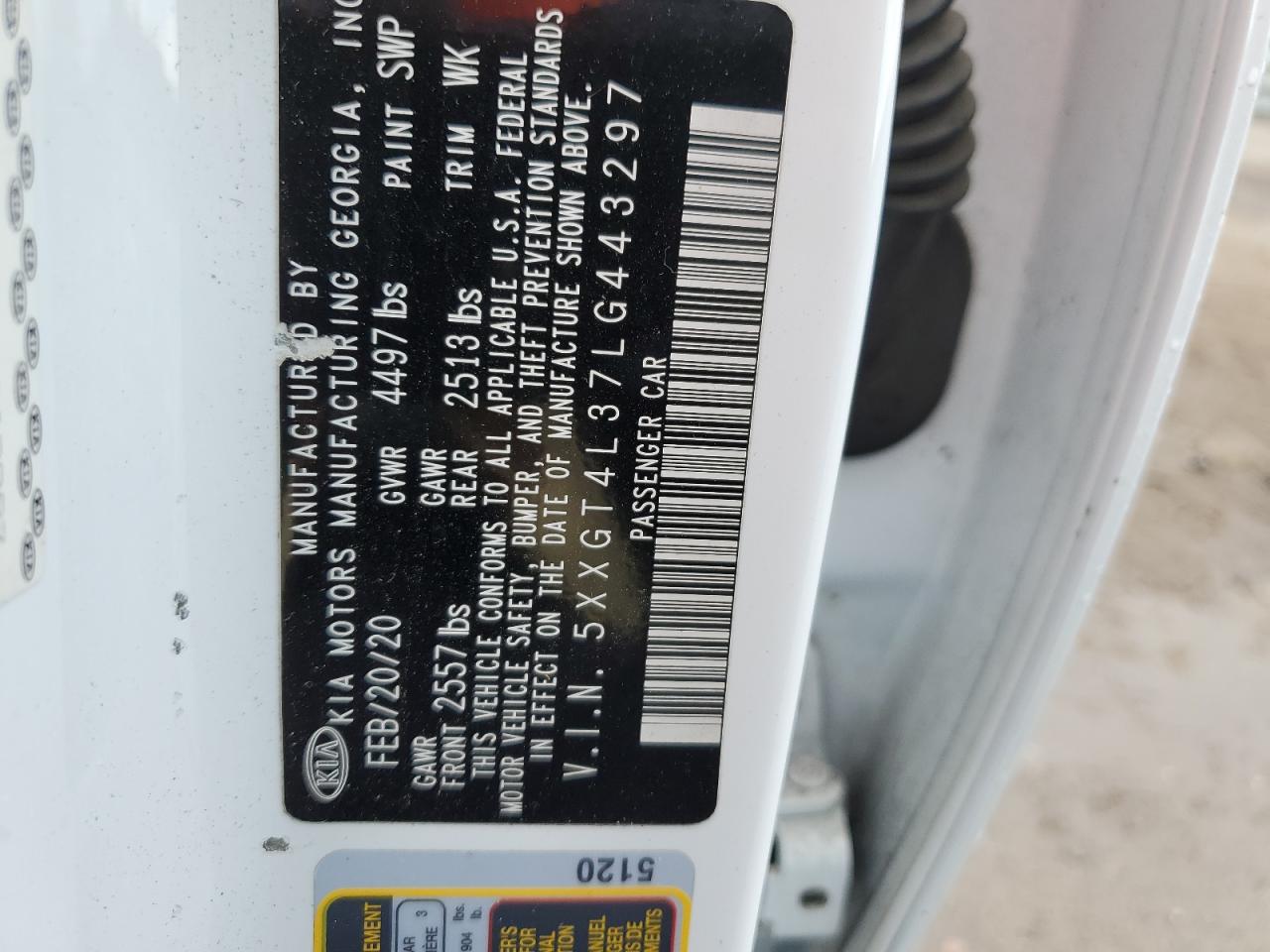 5XXGT4L37LG443297 2020 Kia Optima Lx