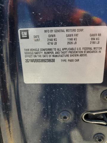 2008 Chevrolet Impala Ltz VIN: 2G1WU583389238638 Lot: 50278094