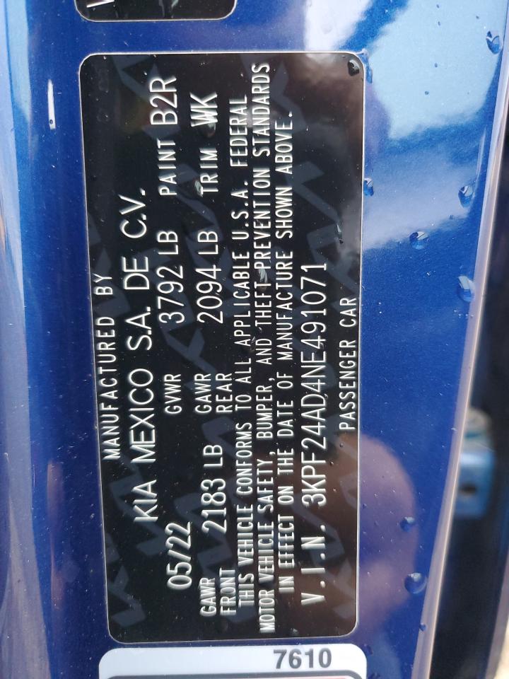 3KPF24AD4NE491071 2022 Kia Forte Fe