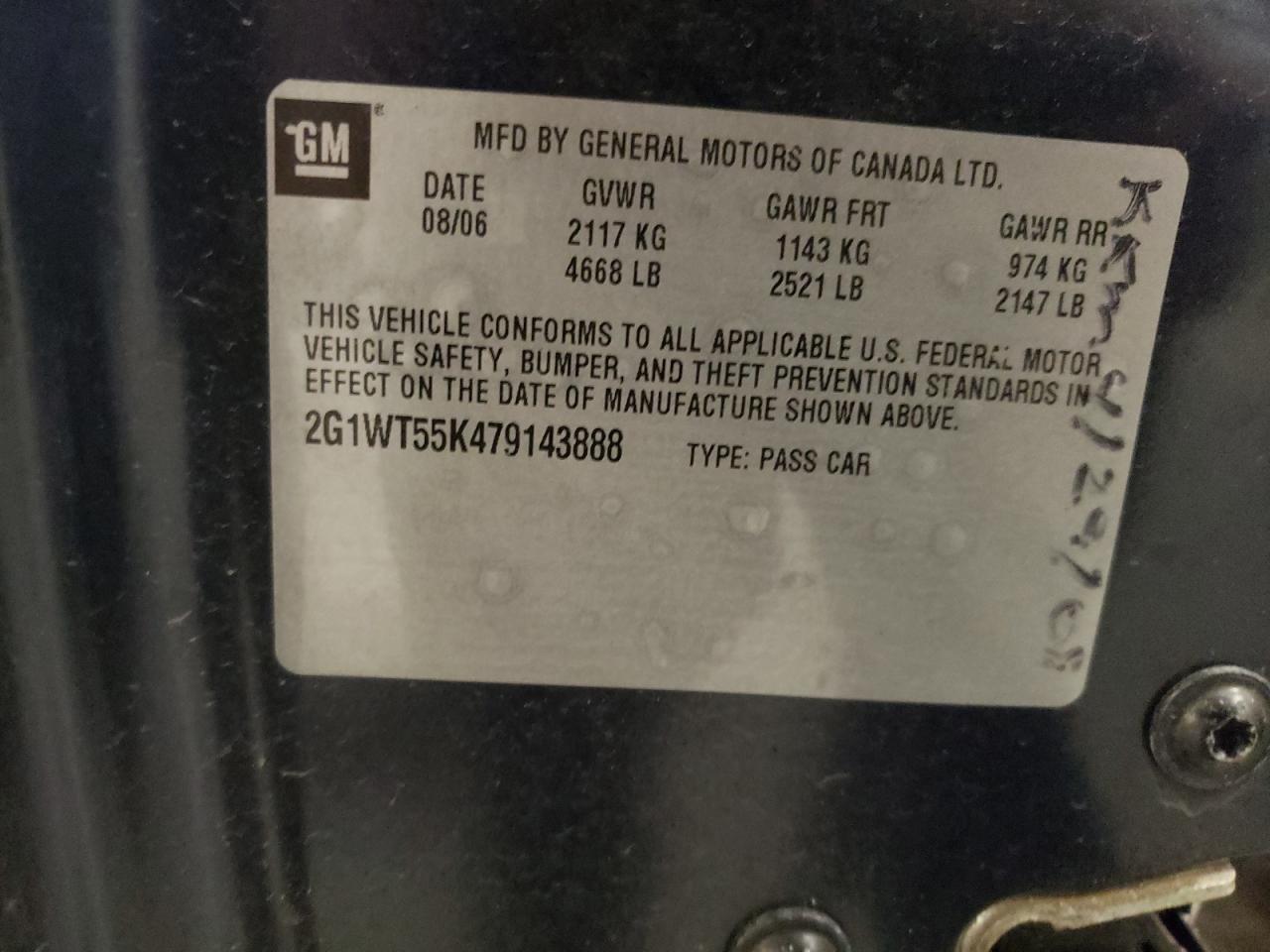 2G1WT55K479143888 2007 Chevrolet Impala Lt