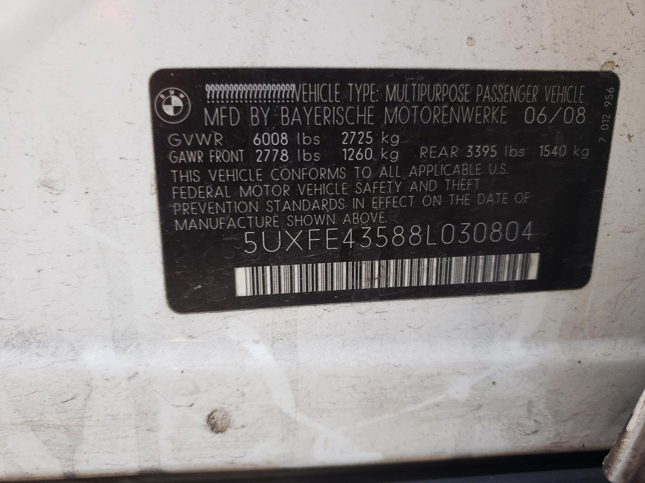 5UXFE43588L030804 2008 BMW X5 3.0I