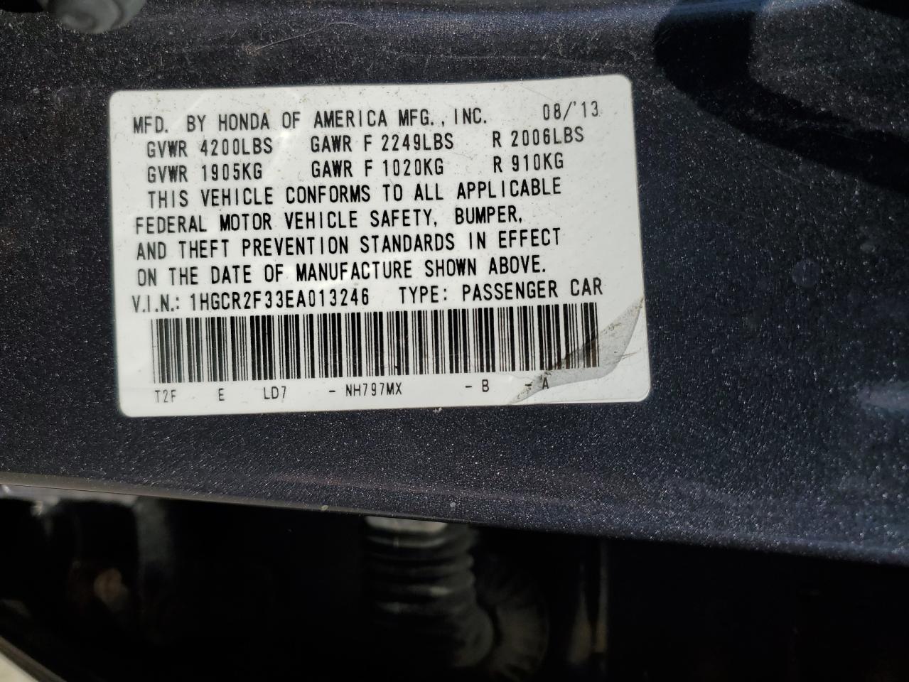 1HGCR2F33EA013246 2014 Honda Accord Lx