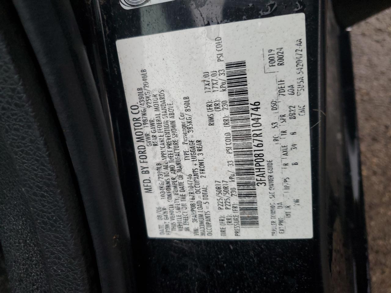3FAHP08167R104746 2007 Ford Fusion Sel