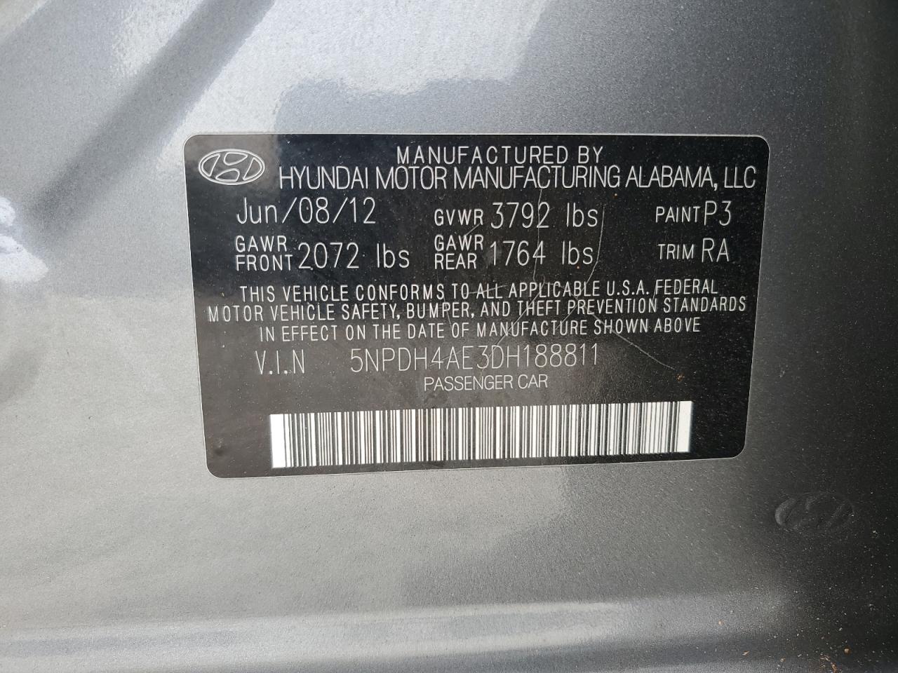 5NPDH4AE3DH188811 2013 Hyundai Elantra Gls