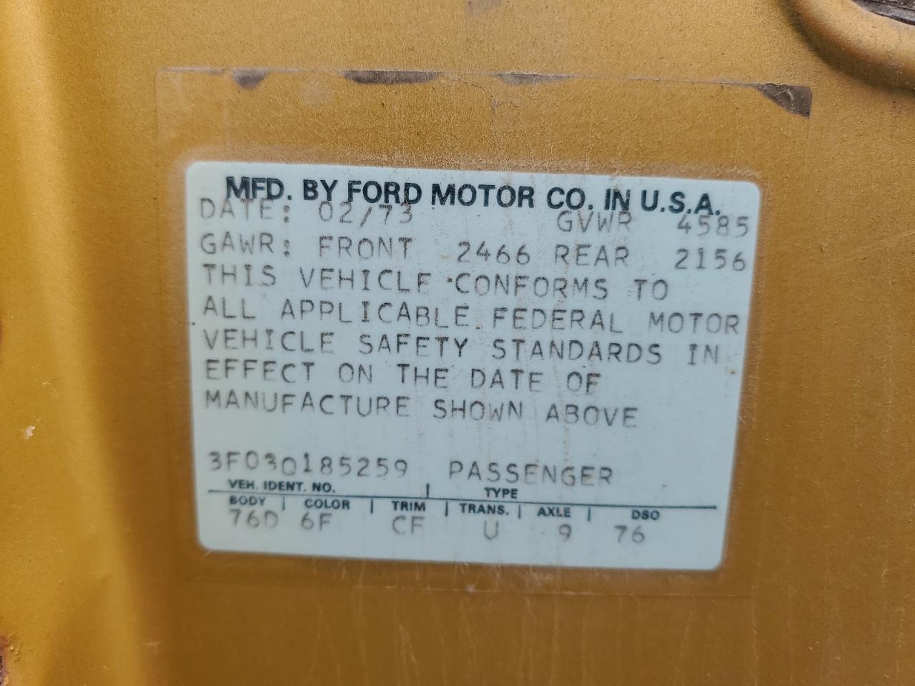 3F03Q185259 1973 Ford Mustang