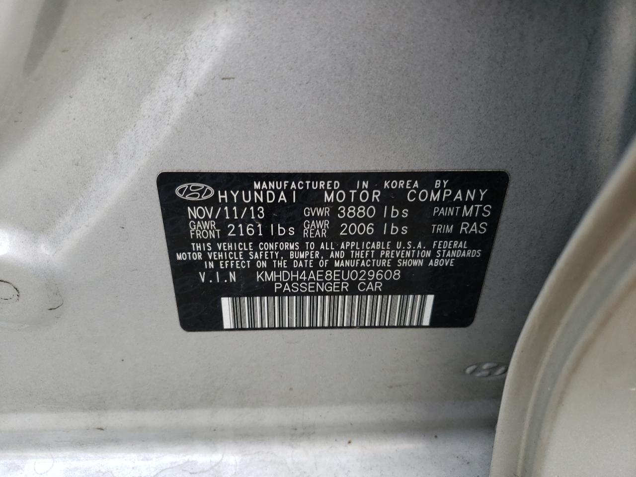 KMHDH4AE8EU029608 2014 Hyundai Elantra Se