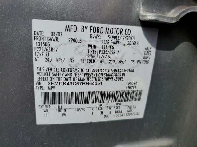 2007 Ford Edge Sel Plus VIN: 2FMDK49C67BB64051 Lot: 50118014