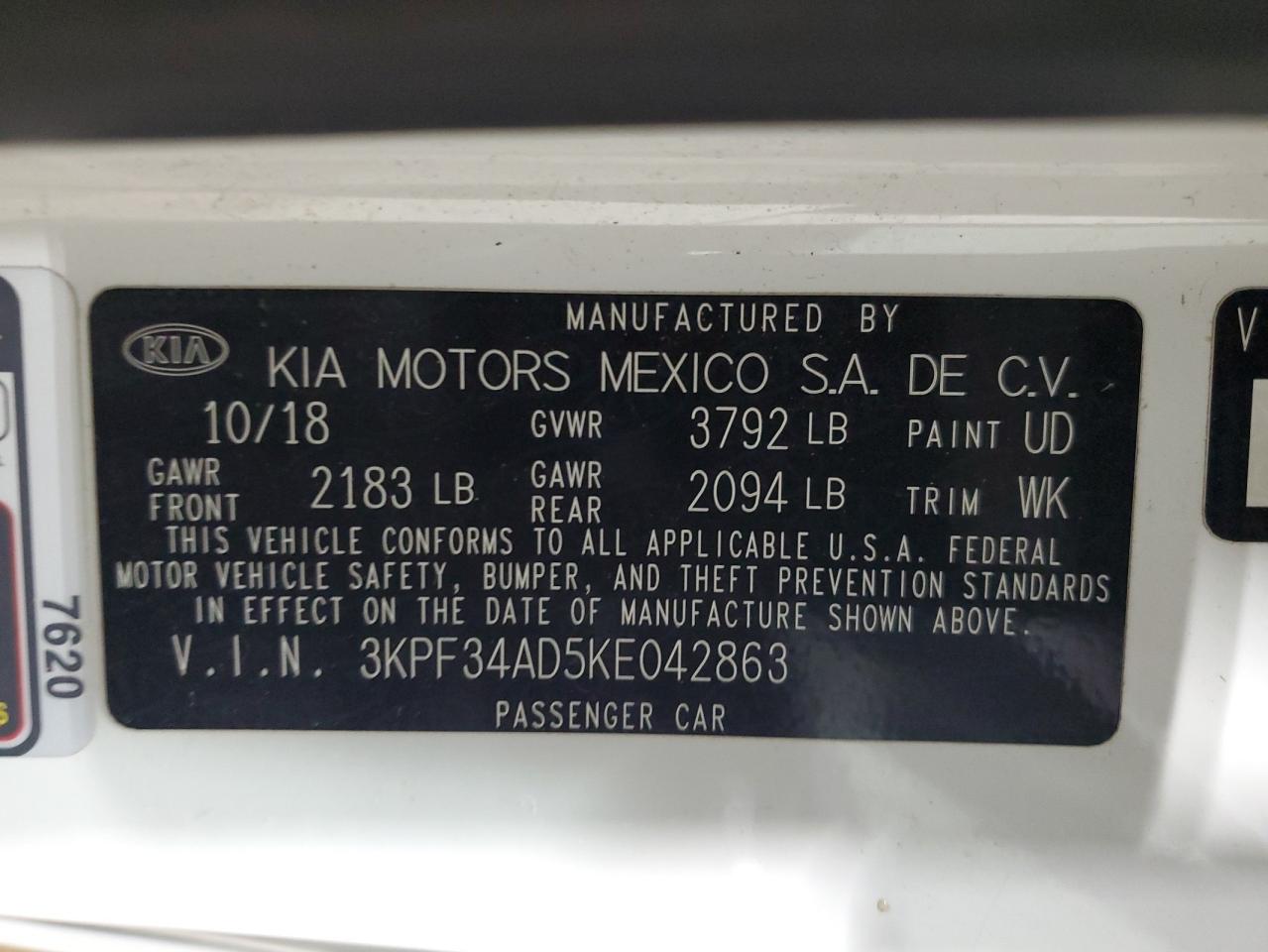 3KPF34AD5KE042863 2019 Kia Forte Gt Line