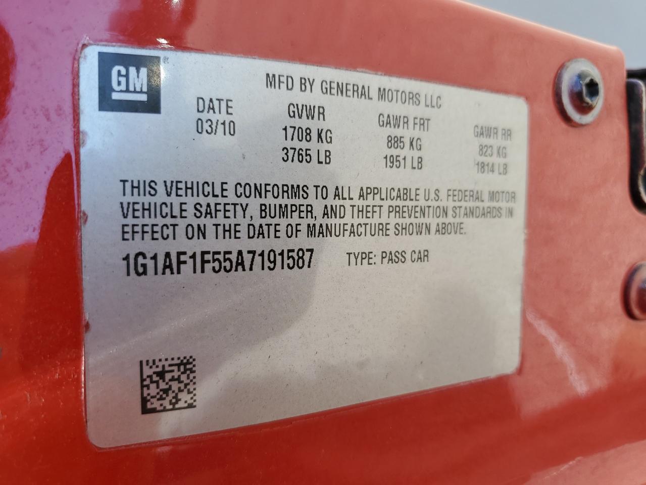 1G1AF1F55A7191587 2010 Chevrolet Cobalt 2Lt