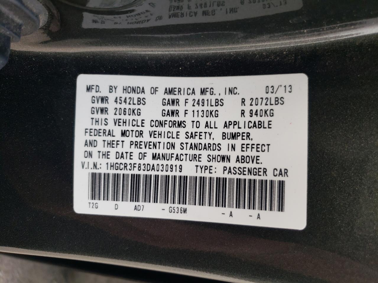 1HGCR3F83DA030919 2013 Honda Accord Exl