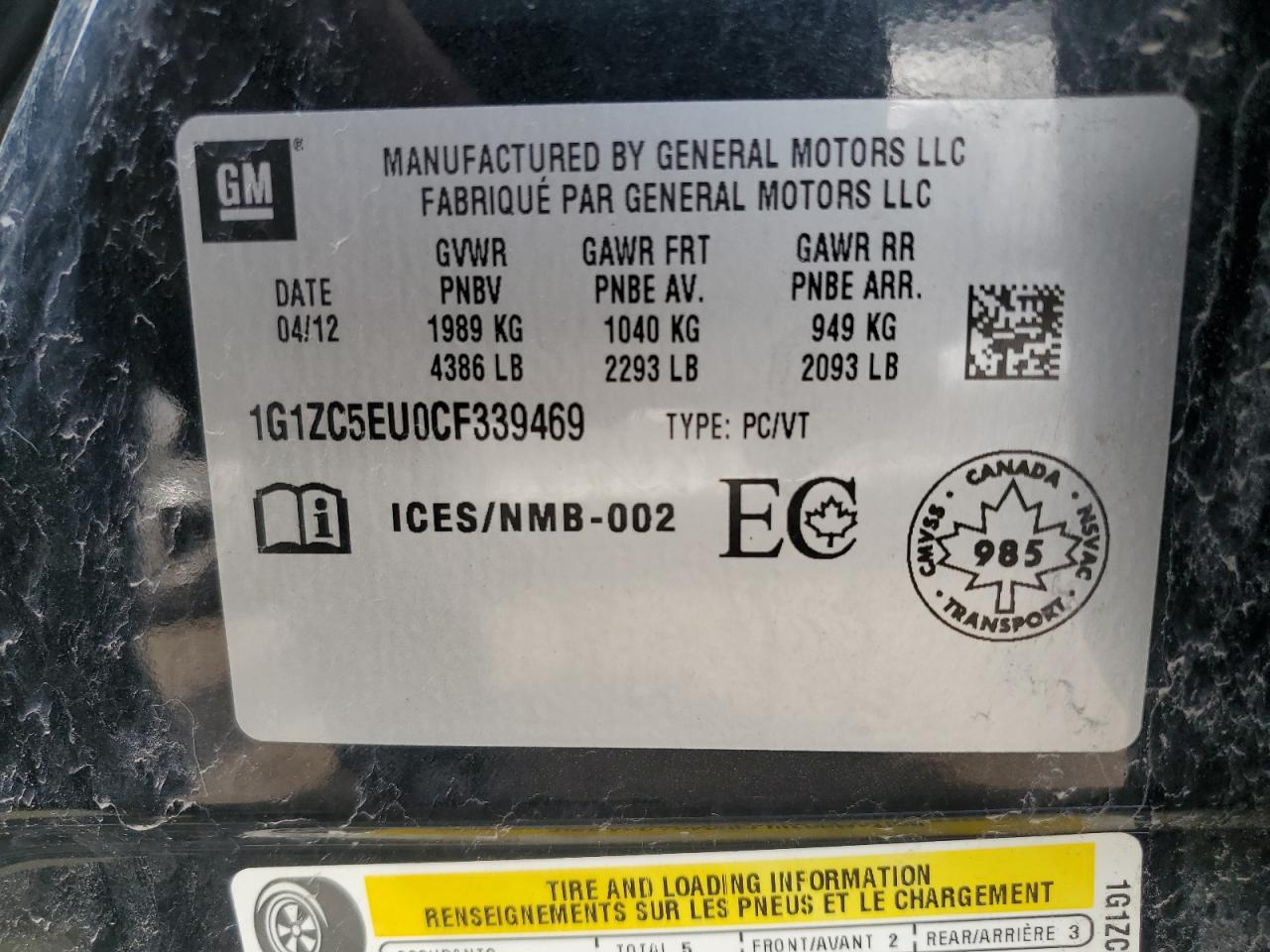 1G1ZC5EU0CF339469 2012 Chevrolet Malibu 1Lt