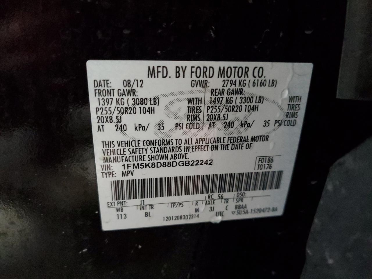 1FM5K8D88DGB22242 2013 Ford Explorer Xlt